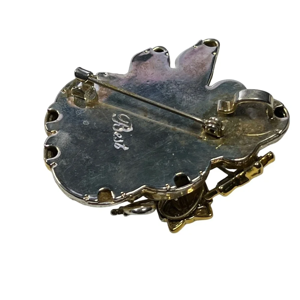 Vintage Best Snowman Brooch‎ Gold Silver Tone Christmas Winter Holiday Pin